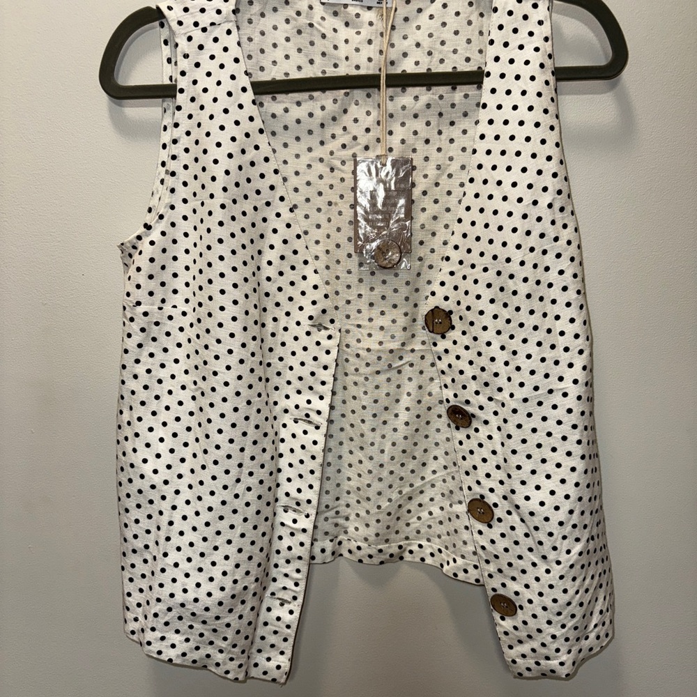 Mango Black and White Polka Dot Vest